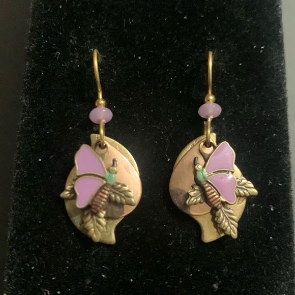Triple layered Purple Enamel Butterfly Copper & Brass earrings - Picture 1 of 4